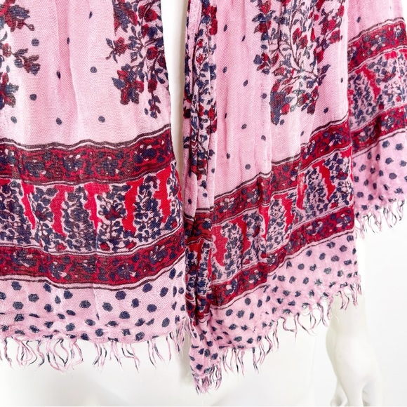 Madewell Women's Pink Floral Fringe Scarf Linen Viscose Multicolor 27 x 78 - Picture 5 of 6